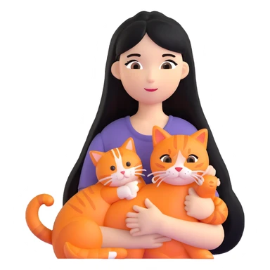 girl with long black hair holding an orange cat sticker