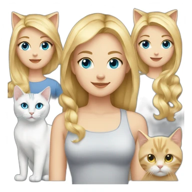 a-girl-with-blonde-hair-and-blue-eyes,-a-white-cat-and-a-gray-cat sticker