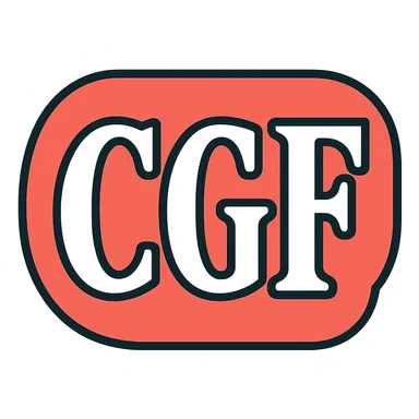 Discord emote, 'CGF' in a classic typeface, white fill, white border, minimal and bold, transparent background, 128x128 sticker