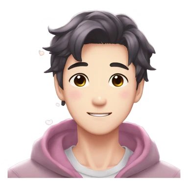 Gorgeous bright sparkly romantic Asian anime gentle man with blushing face aesthetic trending style outside sticker