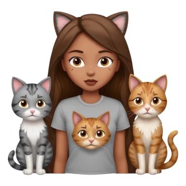 a pretty bratz dusky girl with long brown hair with four cats nd wearing a grey tshirt sticker