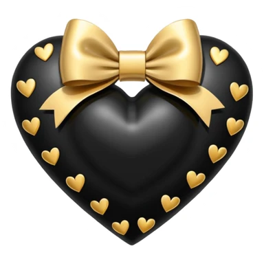 glossy stitched black heart with a gold bow and heart pattern on the bow sticker