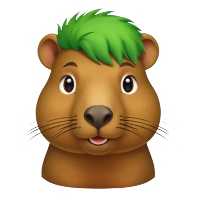Capybara with green head hair, half body sticker