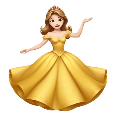 Cinematic Playful Belle Portrait Emoji, Spinning joyfully in her ball gown, arms outstretched, a radiant smile lighting up her face, exuding an enchanting blend of fun and elegance! sticker