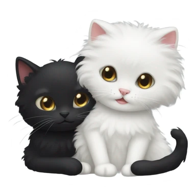 Fluffy Black cat and white cat cuddling  sticker