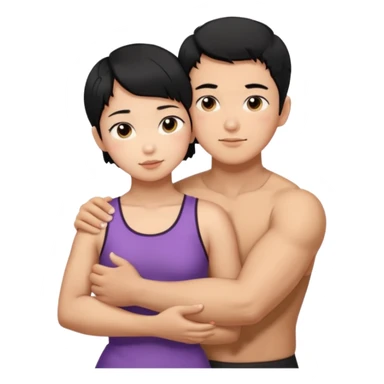 buff korean Man black hair hugging girl with black pixie cut  sticker