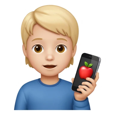 little kid holding a phone, apple style emoji sticker