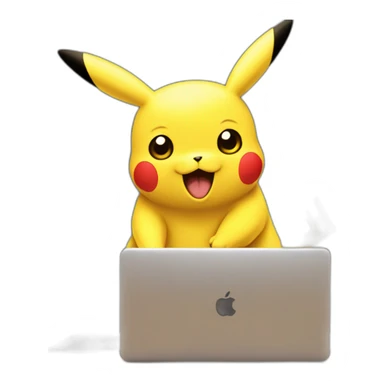 Pikachu in front of a laptop sticker