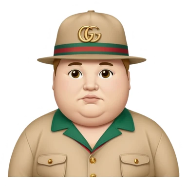 A fat man with gucci hat sticker