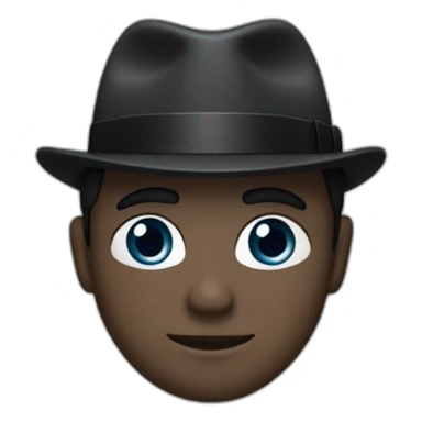 Man with cobalt black/grey skin wearing a black formal suit with a black tie, wearing a fedora with a white accent color, and white pupils. sticker