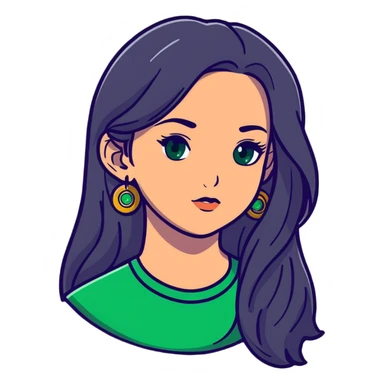 girl with long smooth hair, green eyes, earrings sticker
