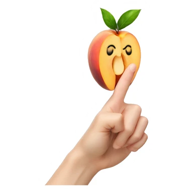 fingers inside of a peach fruit sticker