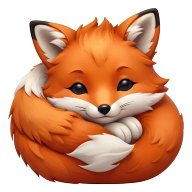 Cinematic cute sleepy fox, curled into a cozy fluffy ball, warm glowing fur, tiny black nose resting on its tail, soft breathing visible, peaceful and charming. sticker