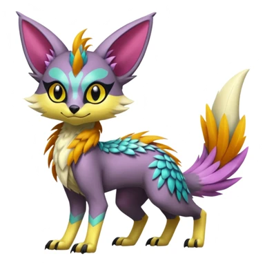Colorful Exotic Meloetta-Lykoi-Sergal-Renamon-Pokémon-Digimon-Fakémon-fusion-hybrid-creature sticker