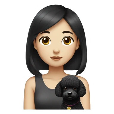 One Korean girl with black straight hair with one black poodle sticker