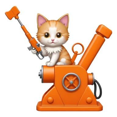 Can you make me a kitten riding a pump jack shooting two guns in their air? sticker
