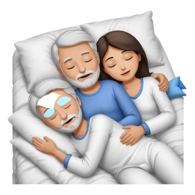 Man with grey hair and beard,beautiful brunette woman sleeping in bed together in the spooning position  sticker