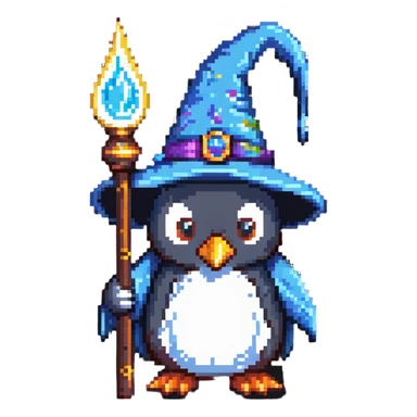 penguin wizard with magic staff sticker