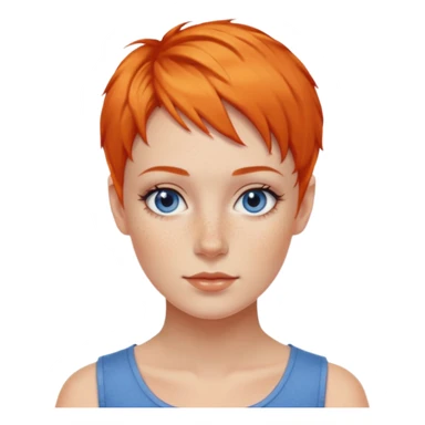 27 year old white woman, orange hair, pixie cut, blue eyes sticker