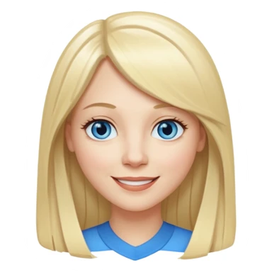 40 yr old white woman, pale skin, long straight blond hair parted in center, blue eyes, bangs sticker