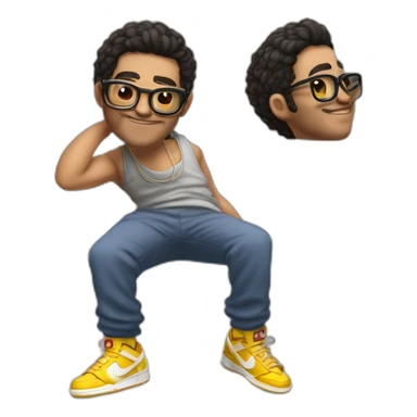 chico rubio  con lentes vestido con buzo y pantalone baggy y zapatillas nike dunk feliz cuerpo entero sticker