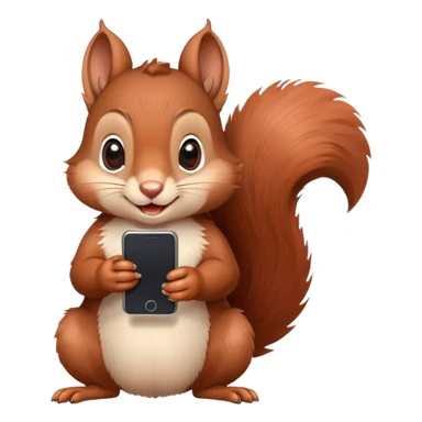 cute brown squirrel with blushing red cheeks holding a smartphone in its paw sticker