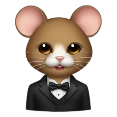 a brown mouse with a tuxedo and a cat mask on sticker