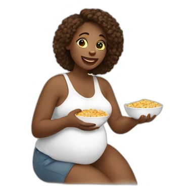 White Pregnant woman eating cereal sticker