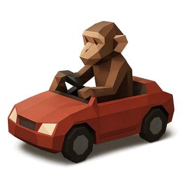 polygonal low-poly style monkey with a car sticker