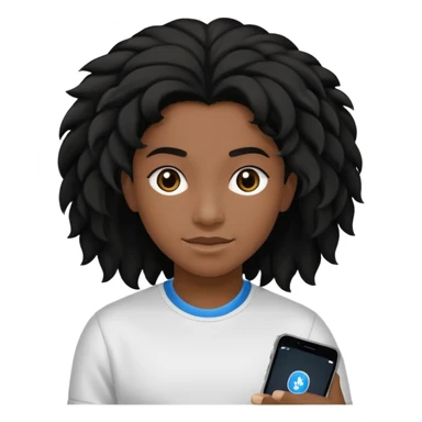 Faça um adolescente de cabelo cacheado   Preto médio sorrindo, com um aparelho dental e fones de ouvido Bluetooth com um moletom branco sticker