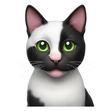 Black and white cat with green eyes and pink nose sticker