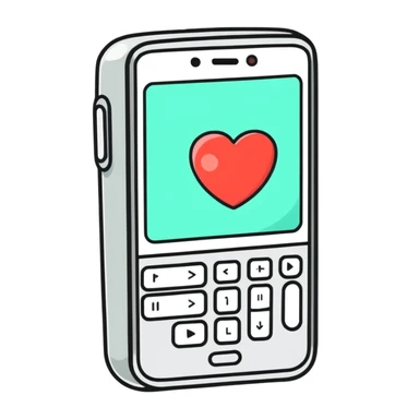 a phone showing a room on its screen with a heart sticker