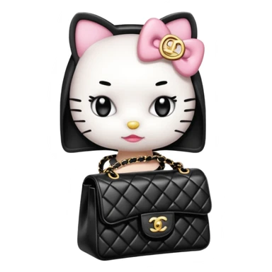 Hello Kitty wears in Chanel with a black bag Timeles sticker