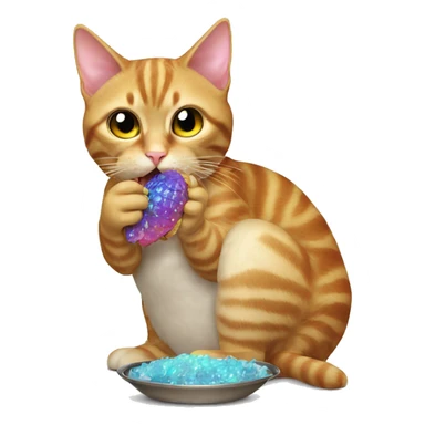 Cat eating a iridescent chicken  sticker
