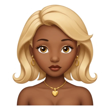 darkskin female with eyebrows that are naturally shaped and frame eyes well, eyes that are almond-shaped with defined lashes. nd lips are full with a defined cupid’s bow, add also a septum piercing that adds an edgy, stylish flair. a middle-part, honey blonde bust-down with laid baby hairs sticker
