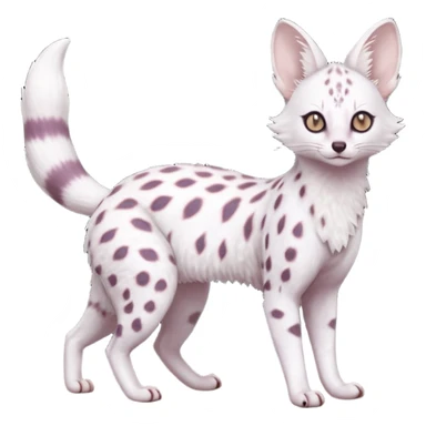 White Albino light whitish grey-spotted Serval-Civet-Genet-Trico-Furret-Linoone-Noibat-Espeon-Fakémon-Pokémon-animal-hybrid-fusion-creature (full body) with vibrant glowing eyes, cute, elegant, soft, realistic, pastel fur sticker