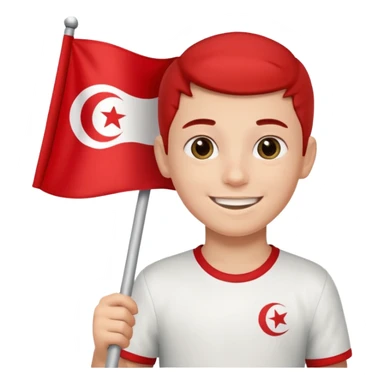 a boy holding tunisia flag sticker