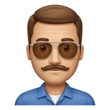 Man in his forty’s, with light moustache and a light beard, brown hair with young haircut, and sunglasses  sticker