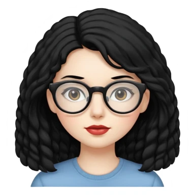 Pale girl with big black hair and glasses  sticker