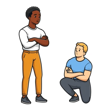Black man kneeling down in front of white man, respectful pose sticker