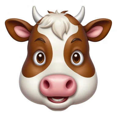 Cinematic Comical Brown and White Cow Portrait Emoji, Head tilted dramatically with an exaggeratedly amused expression, featuring a striking, glossy hide with a dynamic mix of brown and white, wide, expressive brown eyes filled with playful disbelief, Simplified yet hilariously expressive features, highly detailed, glowing with a slightly sassy glow, high shine, dramatic yet playful, stylized with an air of cheeky mischief, bright and endearing, soft glowing outline, capturing the essence of a spirited and over-the-top cow, so meme-worthy it feels like it could moo its way into internet fame instantly! sticker