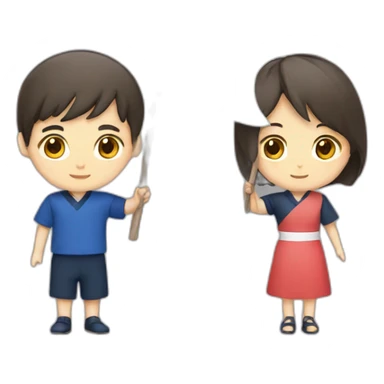 boy and girl holding Japanese flag sticker