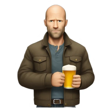 Statham with pint sticker