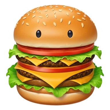 A hamburger with a mouth sticker
