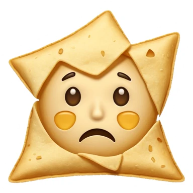 A tortilla chip with sad face sticker