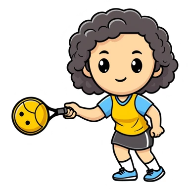 Pickleball female player with long dark curly hair sticker