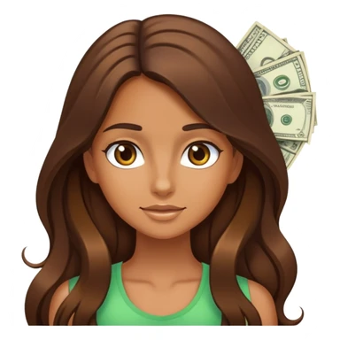 tanned girl with long brown hair and lots of money sticker