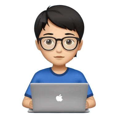 A young boy DEVELOPER WITH A laptop, black straight short hair, wearing glasses, he is asian

Add the letters "PIF" floating around him sticker