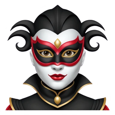 masked circus acrobat portrait, head and shoulders only, elegant carnival mask, dark outfit collar, dramatic expression, 3D cartoon, mobile game icon style, clean background, no text, no watermark
 
 sticker