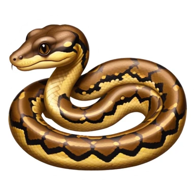 A photo-realistic headshot of a Ball Python with a rounded snout, soft contours, and a calm, curious look. Its warm brown head features bold dark markings, including the signature “alien-head” pattern. sticker